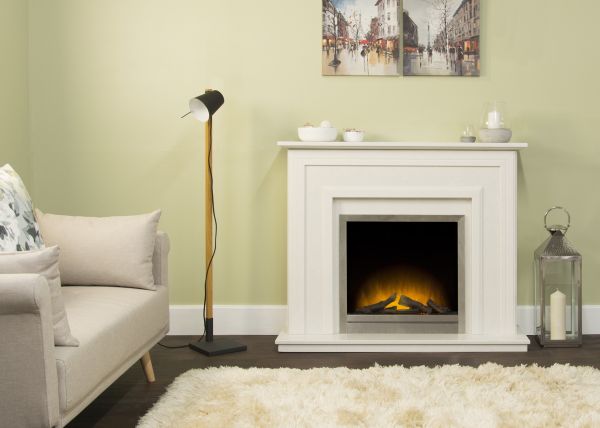 The Edmonton Fireplace in Perola with Adam Ontario Electric Fire in Brushed Steel, 48 Inch