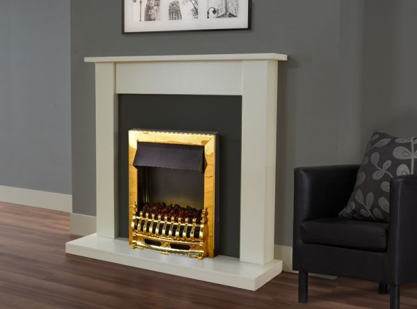 Adam Sutton Fireplace Suite in Cream with Blenheim Electric Fire in Brass, 43 Inch