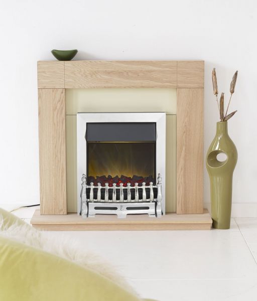 Adam Malmo Fireplace Suite in Oak with Blenheim Electric Fire in Chrome, 39 Inch