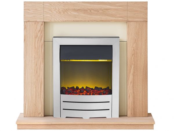 Adam Malmo Fireplace Suite in Oak with Colorado Electric Fire in Chrome, 39 Inch