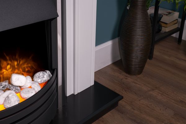 Adam Georgian Fireplace Suite in Pure White & Black with Cambridge 6-in-1 Electric Fire in Black, 39 Inch
