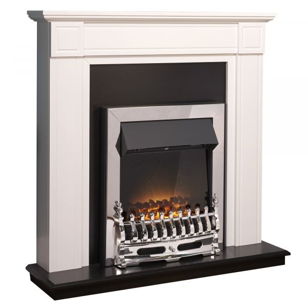 Adam Georgian Fireplace in Pure White/Black with Blenheim Electric Fire in Chrome, 39 Inch