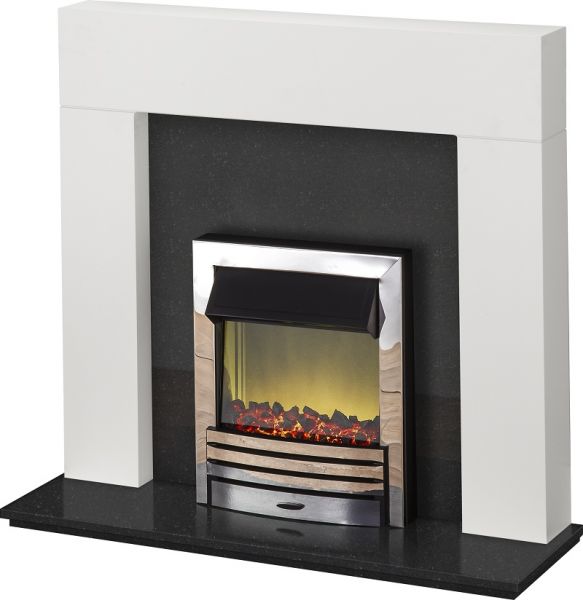 Adam Miami Fireplace Suite in Pure White and Granite with Eclipse Electric Fire in Chrome, 48 Inch