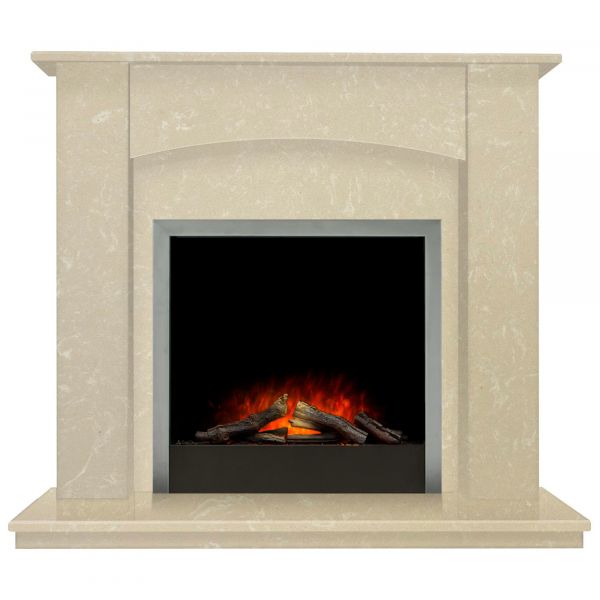 Camber Fireplace in Roman Stone with Adam Ontario Electric Fire in Brushed Steel, 48 Inch