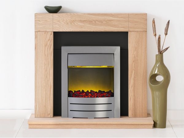 Adam Malmo Fireplace Suite in Oak with Colorado Electric Fire in Brushed Steel, 39 Inch
