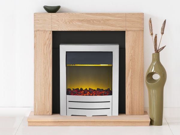 Adam Malmo Fireplace Suite in Oak with Colorado Electric Fire in Chrome, 39 Inch