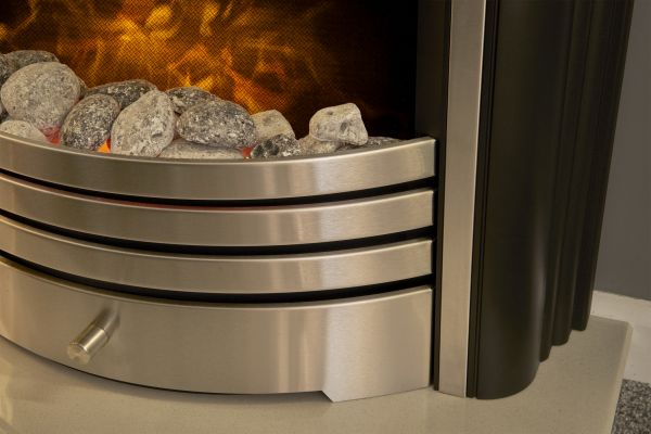 Adam York Freestanding Electric Fire in Brushed Steel