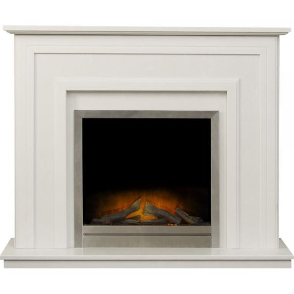 The Edmonton Fireplace in Perola with Adam Ontario Electric Fire in Brushed Steel, 48 Inch