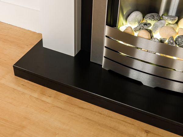 Adam Solus Fireplace Suite in Black and White with Helios Electric Fire in Brushed Steel, 39 In