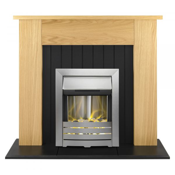 Adam Chessington Fireplace Suite in Oak with Helios Electric Fire in Brushed Steel, 48 Inch