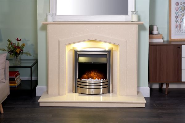 Adam Barrington Fireplace Suite in Roman Stone with Astralis 6-in-1 Electric Fire in Chrome, 54 Inch