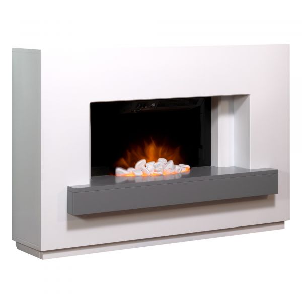 Adam Sambro Fireplace Suite in Pure White with Grey Shelf, 46 Inch