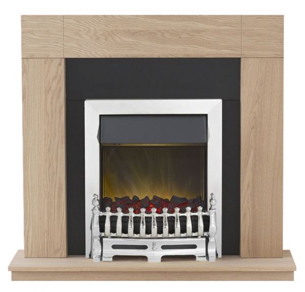 Adam Malmo Fireplace Suite in Oak with Blenheim Electric Fire in Chrome, 39 Inch