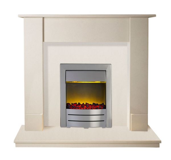 The Maine Marble Fireplace in Beige Stone, 48 Inch