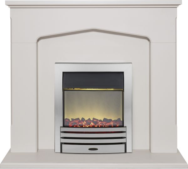 Adam Cotswold Fireplace Suite in Stone Effect with Eclipse Electric Fire in Chrome, 48 Inch