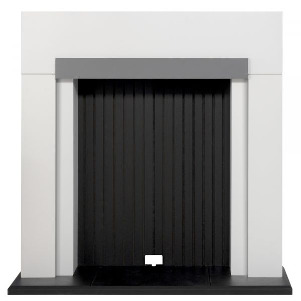 Adam Salzburg Stove Fireplace in Pure White with Grey Shelf, 39 Inch