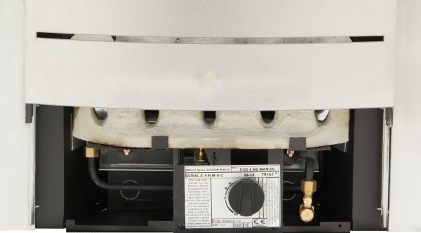 Adam Hera Slimline Gas Fire in Brushed Steel with Pebble Bed