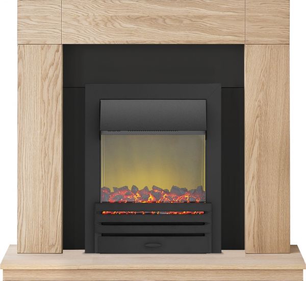 Adam Malmo Fireplace Suite in Oak with Eclipse Electric Fire in Black, 39 Inch
