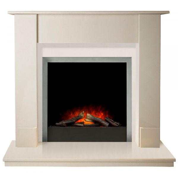 Maine Fireplace in Beige Stone with Adam Ontario Electric Fire in Brushed Steel , 48 Inch
