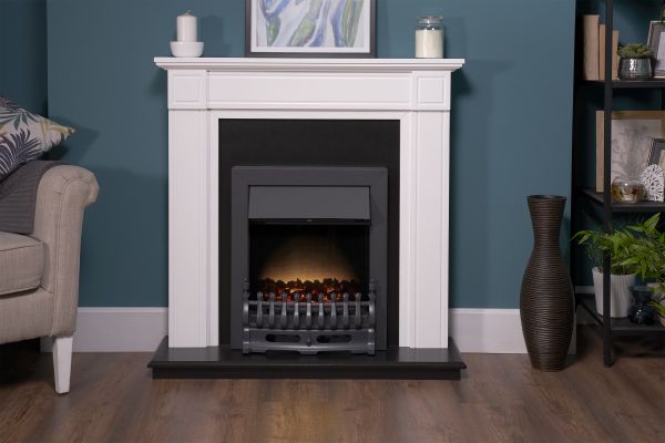 Adam Georgian Fireplace Suite in Pure White with Blenheim Electric Fire in Black, 39 Inch