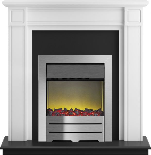 Adam Georgian Fireplace Suite in Pure White with Colorado Electric Fire in Brushed Steel, 39 Inch