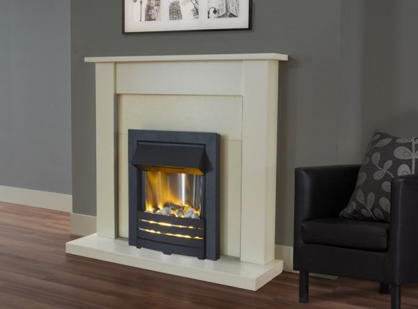 Adam Sutton Fireplace Suite in Cream with Helios Electric Fire in Black, 43 Inch