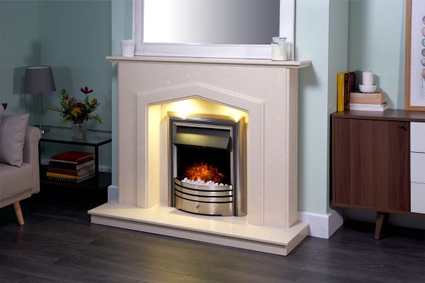 Adam Barrington Fireplace Suite in Roman Stone with Astralis 6-in-1 Electric Fire in Chrome, 54 Inch