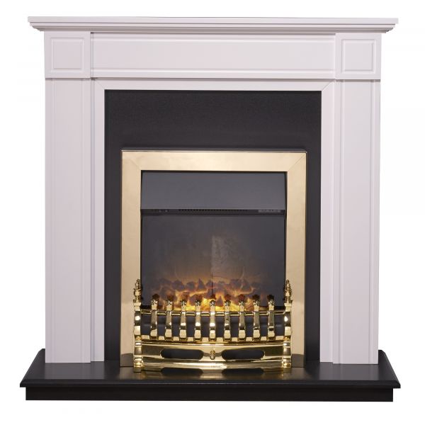 Adam Georgian Fireplace Suite in Pure White with Blenheim Electric Fire in Brass, 39 Inch