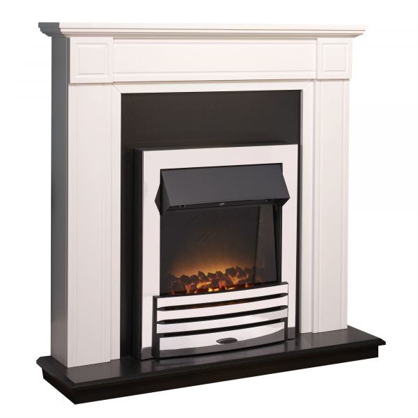 Adam Georgian Fireplace Suite in Pure White with Eclipse Electric Fire in Chrome, 39 Inch