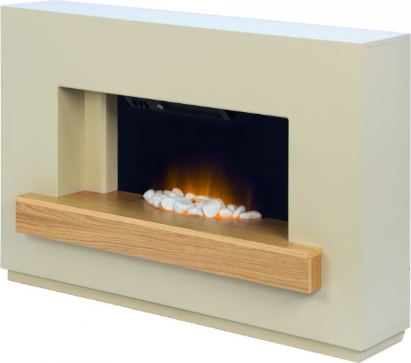 Adam Sambro Fireplace Suite in Stone Effect with Oak Shelf, 46 Inch