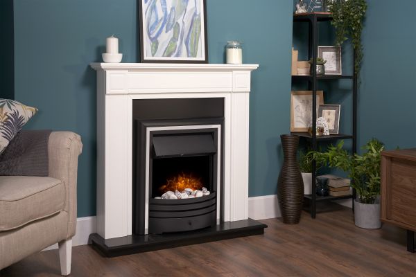 Adam Georgian Fireplace Suite in Pure White & Black with Cambridge 6-in-1 Electric Fire in Black, 39 Inch