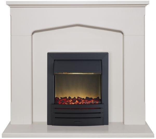 Adam Cotswold Fireplace Suite in Stone Effect with Eclipse Electric Fire in Black, 48 Inch