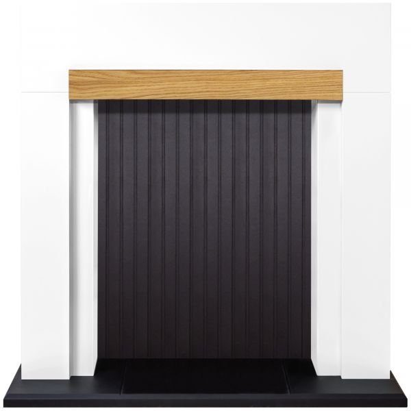 Adam Salzburg Stove Fireplace in Pure White with Oak Beam, 39 Inch