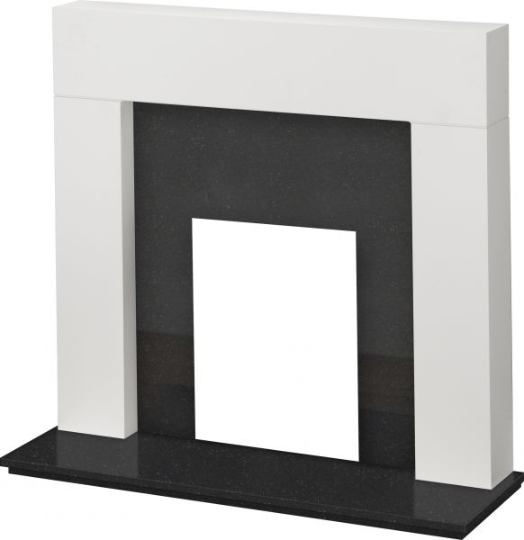 Adam Miami Fireplace in Pure White and Black Granite, 48 Inch