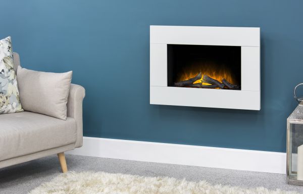 Adam Carina Electric Wall Mounted Fire with Remote Control in Pure White, 32 Inch