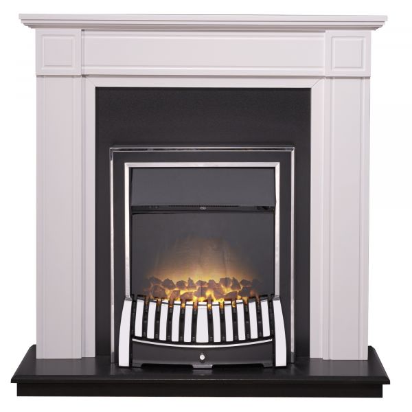 Adam Georgian Fireplace Suite in Pure White with Elan Electric Fire in Chrome, 39 Inch