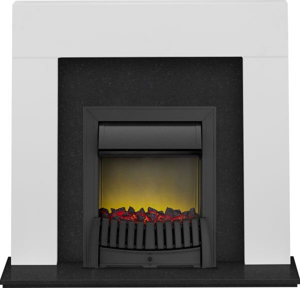 Adam Miami Fireplace Suite in Pure White and Granite with Elan Electric Fire in Black, 48 Inch