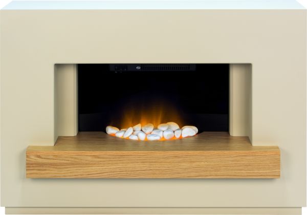 Adam Sambro Fireplace Suite in Stone Effect with Oak Shelf, 46 Inch