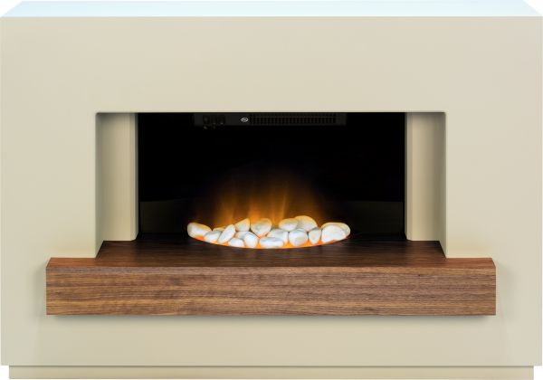 Adam Sambro Fireplace Suite in Stone Effect with Walnut Shelf, 46 Inch