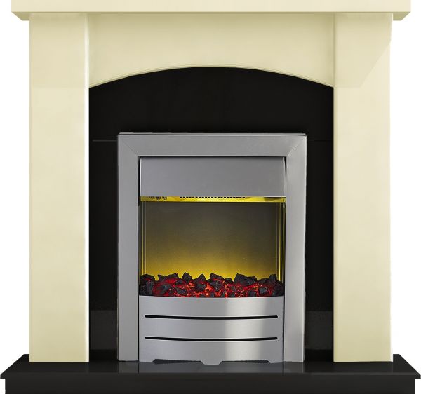 Adam Holden Fireplace Suite in Cream with Colorado Electric Fire in Brushed Steel, 39 Inch