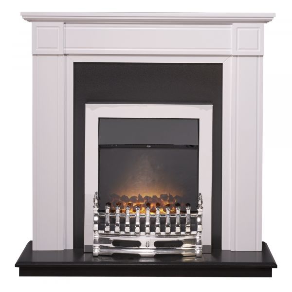 Adam Georgian Fireplace in Pure White/Black with Blenheim Electric Fire in Chrome, 39 Inch