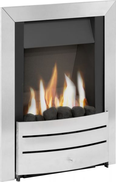 Adam Hera Slimline Gas Fire in Brushed Steel with Coal Bed