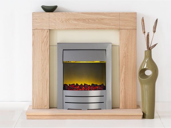 Adam Malmo Fireplace Suite in Oak with Colorado Electric Fire in Brushed Steel, 39 Inch