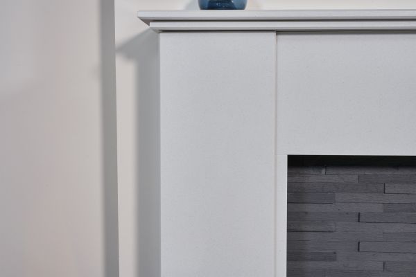 Adam Montara in Crystal White with Aviemore Electric Stove in Grey Enamel & Downlights, 54 Inch