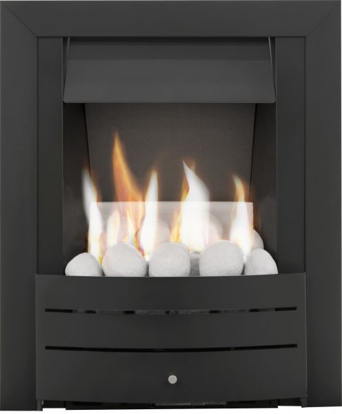 Adam Hera Slimline Gas Fire in Black with Pebble Bed