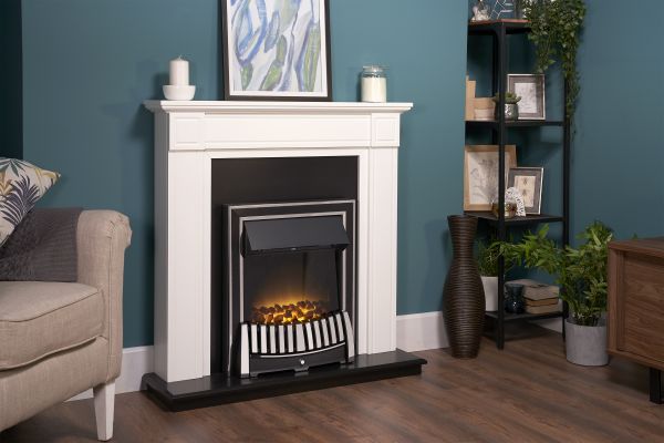 Adam Georgian Fireplace Suite in Pure White with Elan Electric Fire in Chrome, 39 Inch