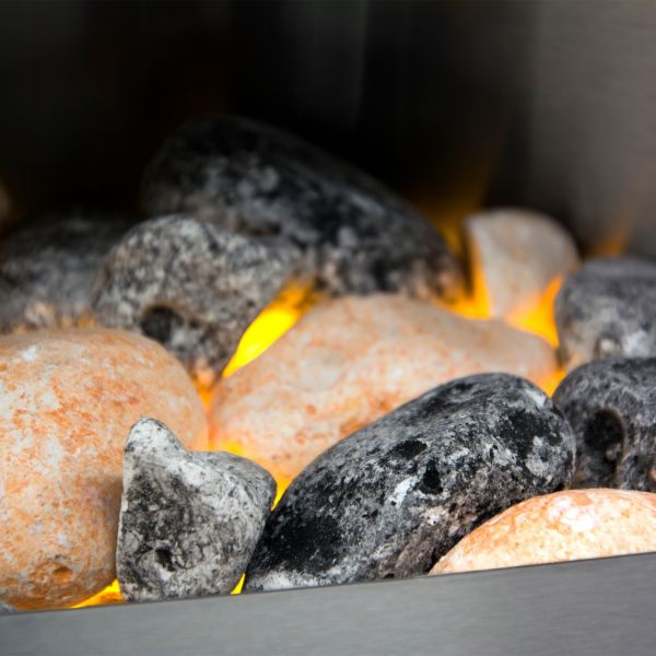 Adam Miami Fireplace Suite in Pure White and Granite with Helios Fire in Brushed Steel, 48 Inch