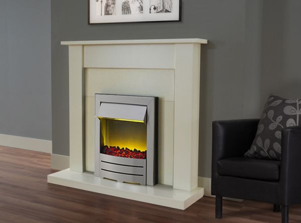Adam Sutton Fireplace Suite in Cream with Colorado Electric Fire in Brushed Steel, 43 Inch