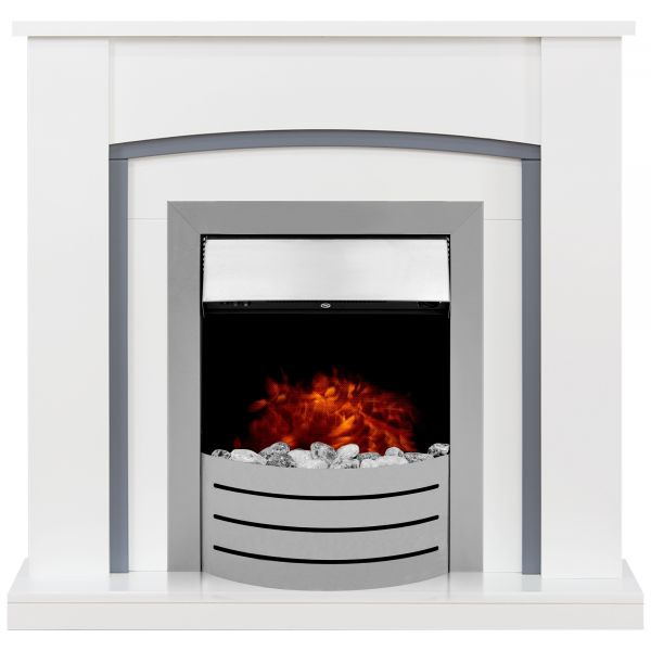 Adam Chilton in Pure White & Grey with Comet Electric Fire in Brushed Steel, 39 Inch