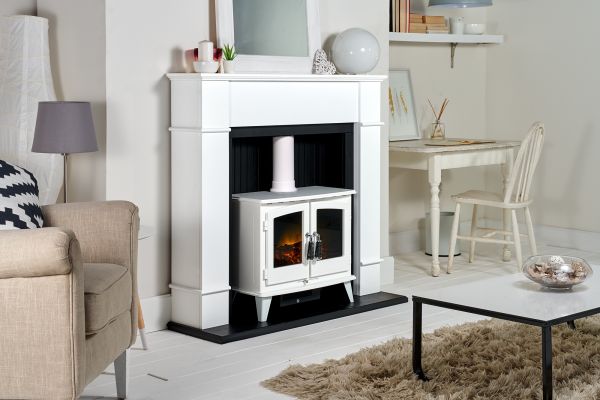 Adam Oxford Stove Suite in Pure White with Woodhouse White Electric Stove, 48 Inch
